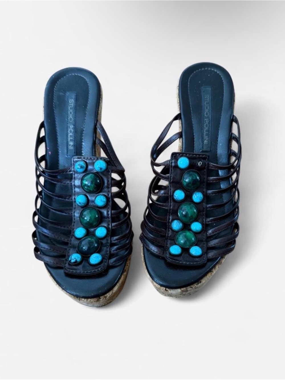 Studio Pollini Beaded Strappy Wedge Sandals